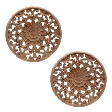 2X Carved Flower Carving Round Wood Appliques for Furniture Cabinet Unpainted Wooden Mouldings Decorative 15x15x0.8cm