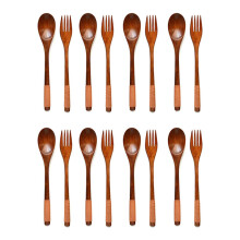 16 Pcs Wooden 9 inchJapanese Spoon Fork Set Kitchen Tableware Natural Wood Cutlery Wooden Dinner Cutlery Set