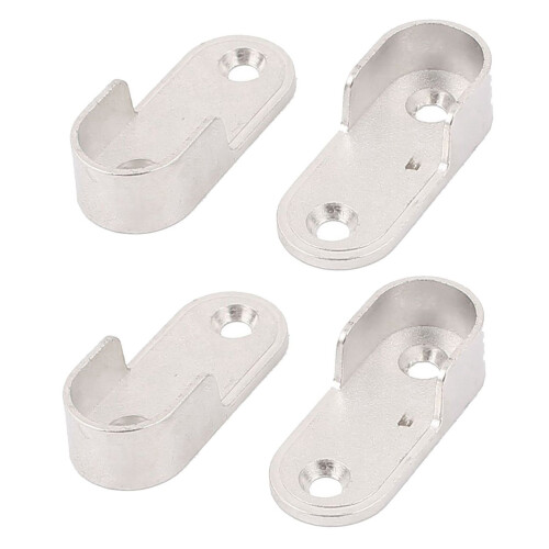 Oval Wardrobe Hanging Rail Rod End Bracket Support Silver Tone 2 Pair 1
