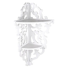 Étagère D'Angle 2 Niveaux Mural Sculpté Maison Salle de Bain Coin Douche Étagère de Rangement Coin Présentoir pour la Décoration