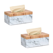 2X Rectangulaire en Marbre PU Grain Du Visage BoîTe de Mouchoirs Couverture Serviette Titulaire Serviette en Papier Distributeur Conteneur pour Home