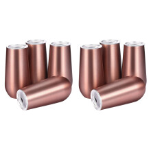Stainless Insulated Wine Tumbler with Lid -Portable Egg Shape Cup Fashion Gift Cup-6 Oz ,Rose Gold (8 Pack)