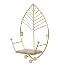Leaves Shape Floating Shelves Metal Wall Decor,Wood Wall Mounted Storage Shelf Home Decorations Art for Bedroom,Gold