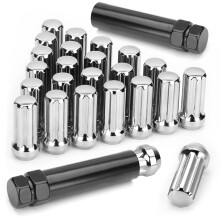 ÉCrous de Roue M14 X 1,5, 24 PièCes 14 Mm X 1,5 7 éCrous de Roue CôNe Borgne à EntraîNement Cannelé 5,1 Cm de Long Noir avec Clé à 2 Douilles