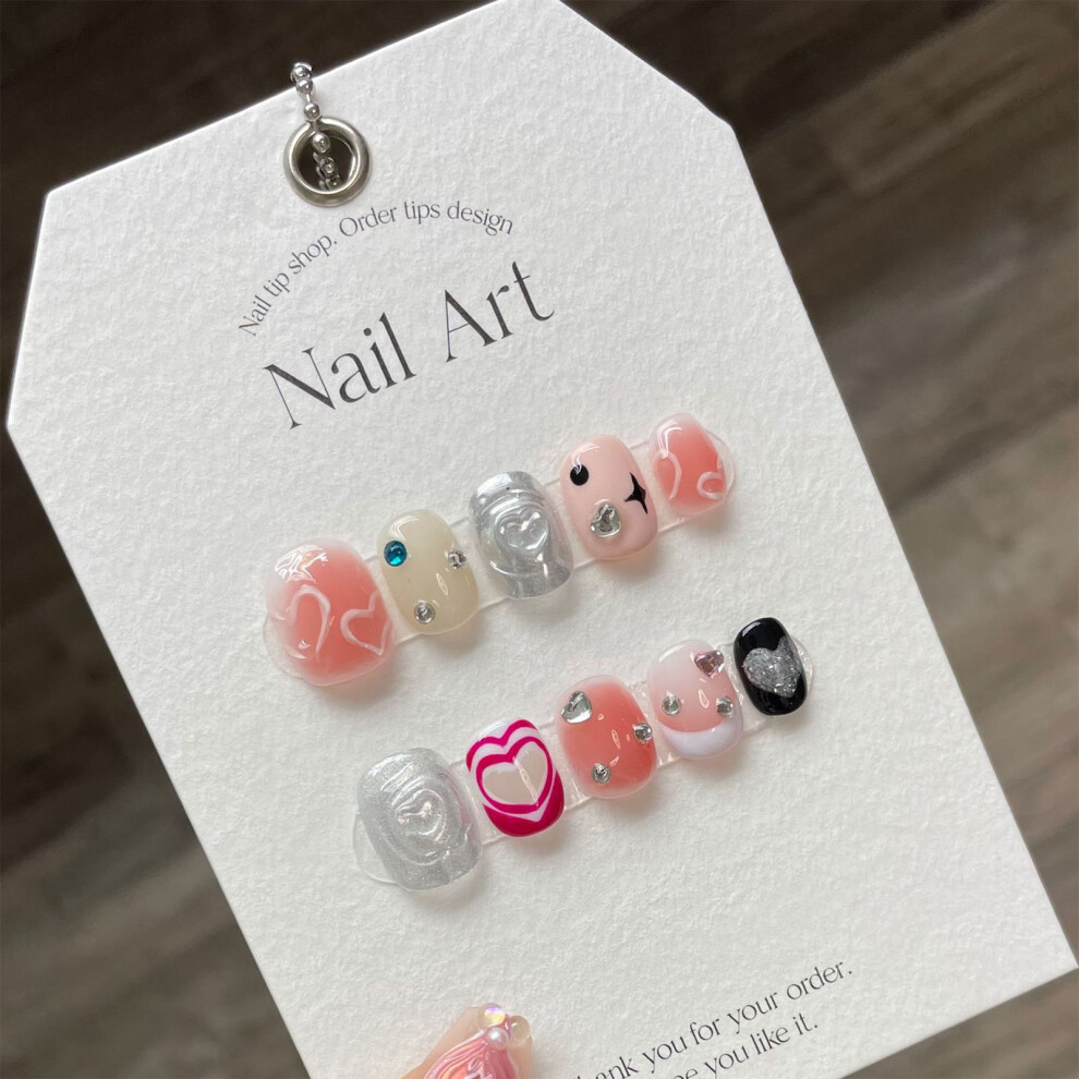 Creation-3C Pink/Silver (Xs) Heart Fake Nails - Unbreakable Stage Wear