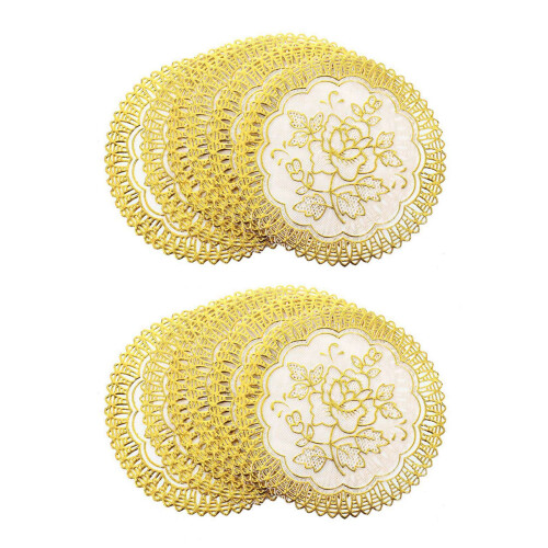 12 Exquisite Gold-Tone Flower Dinning Table COASTERS SET 1