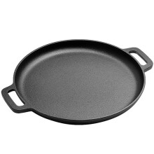 Cast Iron Pizza Pan Steel Pizza Cooker with Easy Grip Handles Deep Stone for Oven or Griddle for Gas,33x33cm