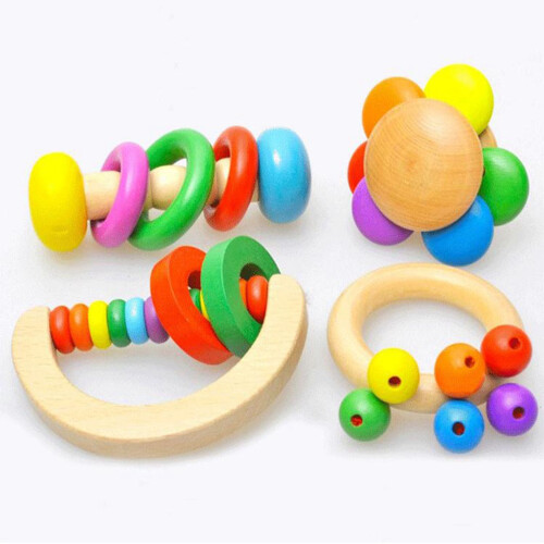 Sunflower-Shaped Solid Wood Baby Rattle - Colorful 2