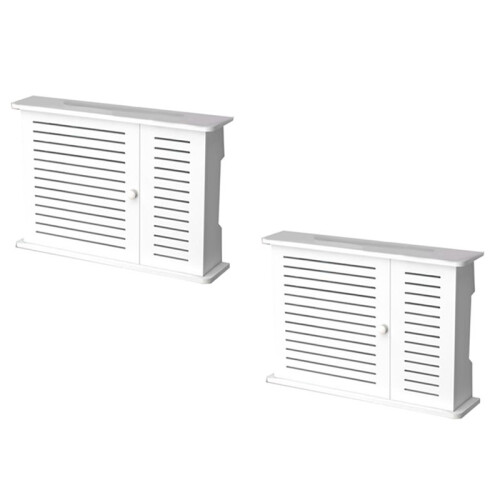 2X Wireless Router Storage Boxes Wooden Box Cable Power  Wire Bracket Wall Hanging Plug Board Shelf -Single Door