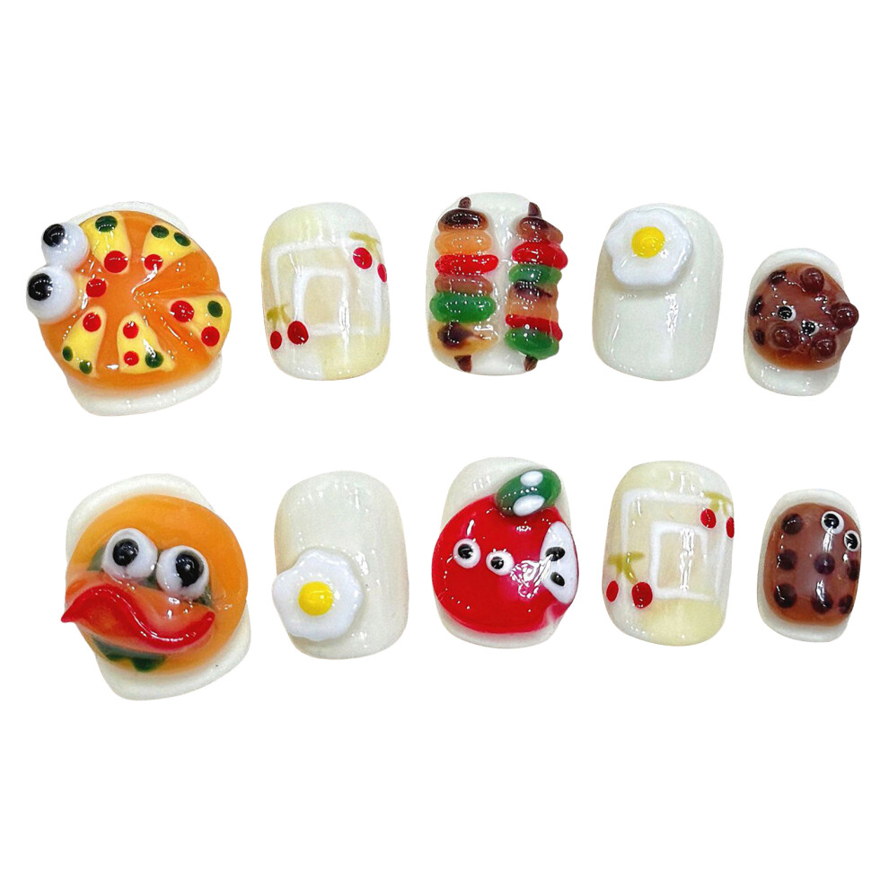 Penghui-Toys (Xs) Short Fake Nails With Hamburger Decor Sweet & Charming Reusable False Nails For Women And Girl Nail Salon