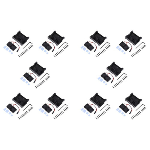10X for Raspberry Pi 4 Aluminum Case with Dual Cooling Fan Metal Shell Black Enclosure for Raspberry Pi 4 Model B
