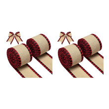 2X Plaid Wired Ribbon ŚWiąTeczna Tkanina Jutowa Wstążka Rzemieślnicza Rolki Wstążki z Kraciastą Krawędzią Czerwona