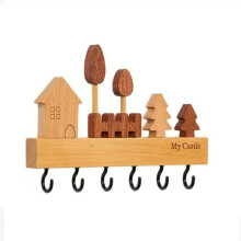 1Set Simple and Cute Style Solid Wood Key Hook, Three-Dimensional Design Wall Cabinet Nail Free Hook for Wall Decoration