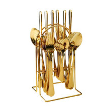 24-Piece Stainless Steel Cutlery Set - Elegant Forks, Spoons, Tea Spoons, and Knives for Dining & Kitchen Gold