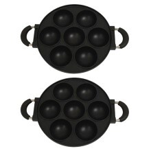 2X 7 Hole Cooking Cake Pan Cast Iron Omelette Pan Non-Stick Cooking Pot Breakfast Egg Cooker Cake Mold Kitchen Cookware
