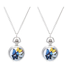 2X Lady Locket Pendant Quartz Pocket Watch Necklace Chain Vintage Butterfly [Watch]