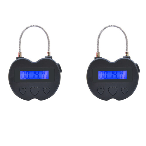 2X   Lock LCD Display  Lock USB Rechargeable Temporary Timer Padlock Travel Electronic Timer Black
