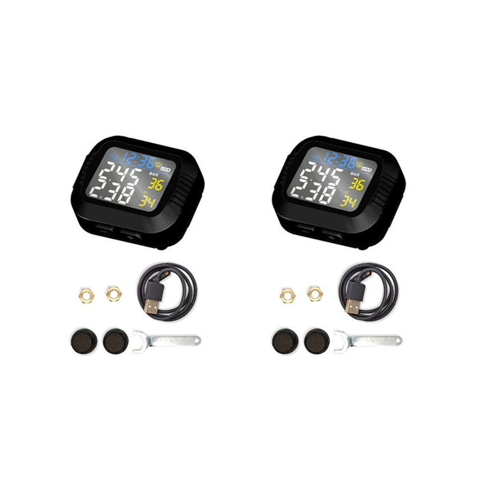 2X Waterproof Motorcycle Real Tire Pressure Monitoring System External Sensor Wireless Lcd Display Moto Tpms 4714134540405