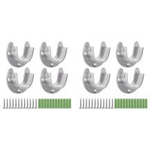 8 Pcs Stainless Steel Hanging Rod Bracket U Shaped Curtain Rod Bracket, Heavy Duty Round Tube Sockets with Screws (25mm)