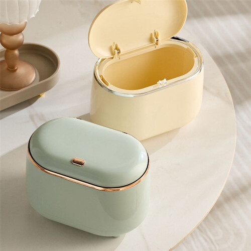Press-Type Desktop Small Trash Can with Lid,Small Storage Bucket Tiny Desktop Waste Garbage Bin,White