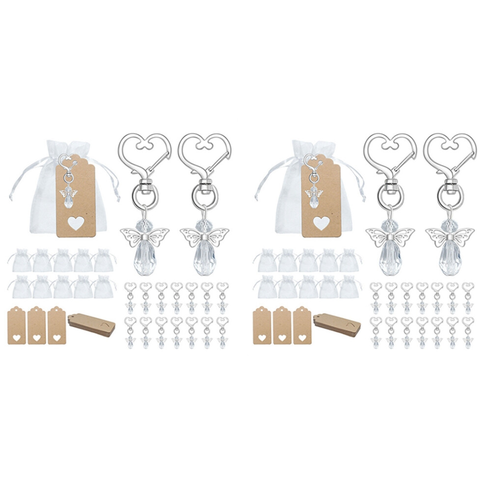 60 Pcs Angel Keychain Souvenir Wedding Gifts Baby Shower Favor Gifts Set with Tag Drawstring Candy Bag