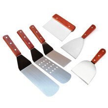 RVS Burger Spatel, Vierkante Spatel Kook Schraper Hamburger Turner met Houten Handvat voor Barbecue, Steak