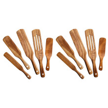 Wooden Spurtles Set (10Pcs) - Teak Wood Kitchen Tools Set - Heat Resistant Non Stick Wood Cookware for Stirring & Mixing