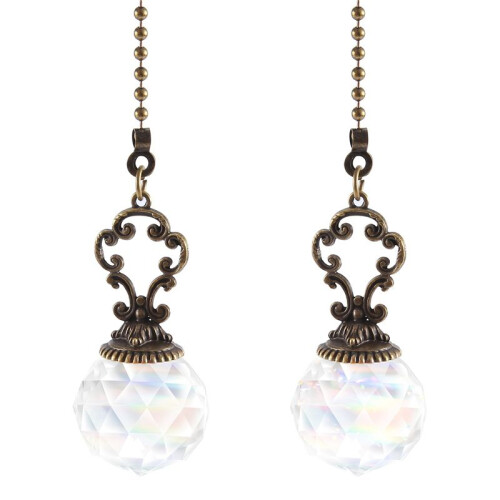 Set of 2 Vintage-Style Clear Fan Pull Ceiling Fan Chain Pulls Crystal Prism