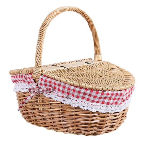 Lantlig FläTad Picknickkorg med Lock och Handtag och Foder för Picknick, Fester, BröLlop och BBQs 1