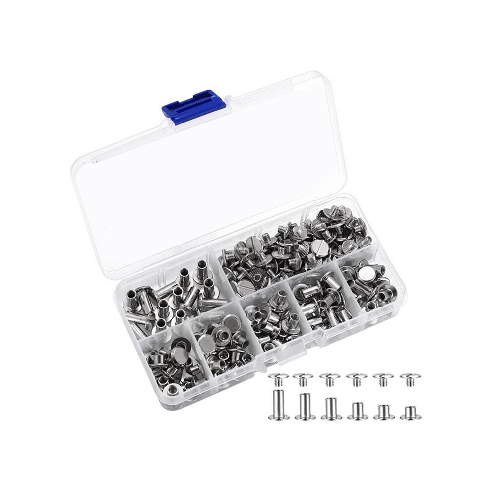 90Sets Chicago Screws Kit, 6 Sizes Screw Rivets Metal Chicago Binding Screws For Diy Repair Leather Belt Silver 4711954575235