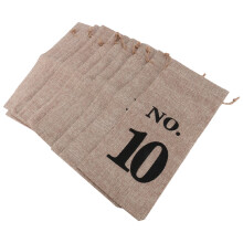 10Pcs Jute Wine Bags, 14 X 6 1/4 Inches Hessian Numbered Wine Bottle Gift Bags with Drawstring for Blind Wine Tasting (Brown)