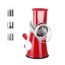 Manual Rotary Vegetable Slicer Cutter Kitchen Vegetable Cheese Grater Chopper with 3 Stainless Steel Drums Red