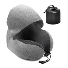 Travel Pillow Hooded U-Shaped Pillow Cushion Office Airplane  Rest Neck Pillow Noon Sleeping Pillows with Hat Grey