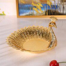 Gold Peacocks Fruit Plate Metal Tray Dish Delicate Storage Plate for Candy Trinket Jewelry Snack Tray Serving Home Decor