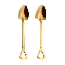2X Gold Kreative Edelstahl 304 Kleine Schaufel Loeffel Design Vergoldet Geschirr Kaffee Loeffel Eiscremesuppe Honig Loeffel Zarten Ruehrloeffel