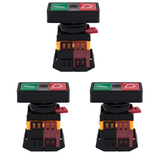 3X AC 220V Yellow Light -OFF START STOP Momentary Push Button  1 NO 1 NC