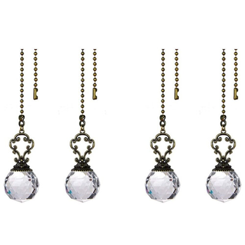Set of 4 Vintage-Style Clear Fan Pull Ceiling Fan Chain Pulls Crystal Prism