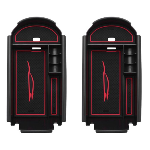 2X Car Styling Accessories Plastic Interior Armrest Storage Box for  C-Hr 2016 2017 2018 Black+Red