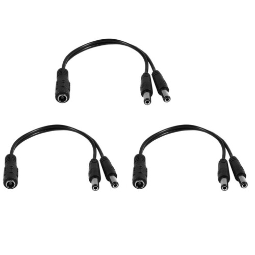 3Pcs 5.5X2.1mm 1 to 2 M/F  Power Splitter Cable for Security CCTV Camera