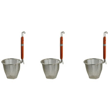 3X Wooden Handle Stainless Steel Kitchen Ware Dumplings Noodles Mesh Strainer 5.3 Inch x 4.9 Inch