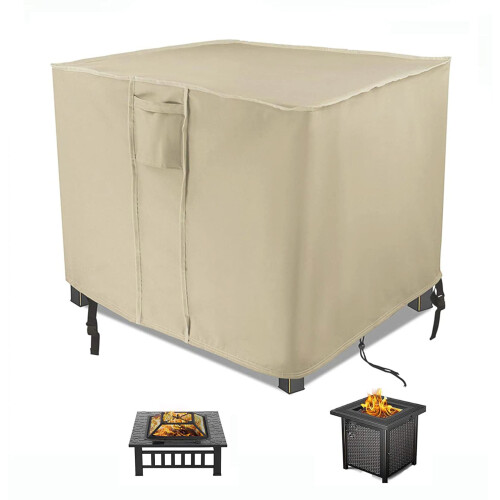 Fire Pit Cover 28 Inch Square Waterproof 600D Polyester Outdoor Gas Fire Pit Table Protector Beige