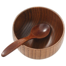 12 Pieces Wooden Handmade Bowl and Spoon for for Rice Miso Serving Home Kitchen Tableware