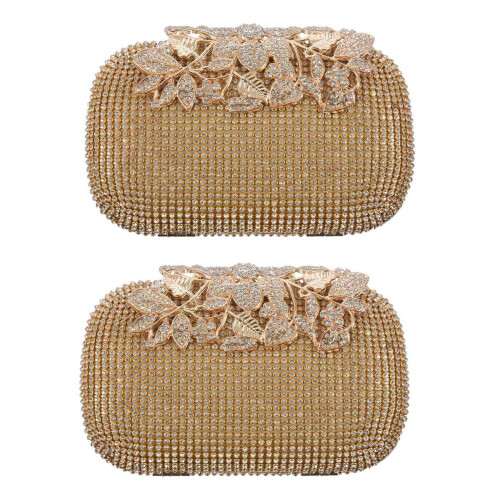 2X Sac de Soiree de Strass or Unique, Sac A Main pour Bal de Mariee