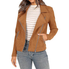 (Brown,Large)Women's 2023 Fall Faux Biker Moto Jacket Fashion Sleeve Zipper Short Casual Coats With Pockets