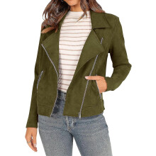 (Army Green,Small)Women's 2023 Fall Faux Biker Moto Jacket Fashion Sleeve Zipper Short Casual Coats With Pockets