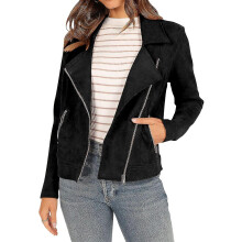 (Black,X-Large)Women's 2023 Fall Faux Biker Moto Jacket Fashion Sleeve Zipper Short Casual Coats With Pockets