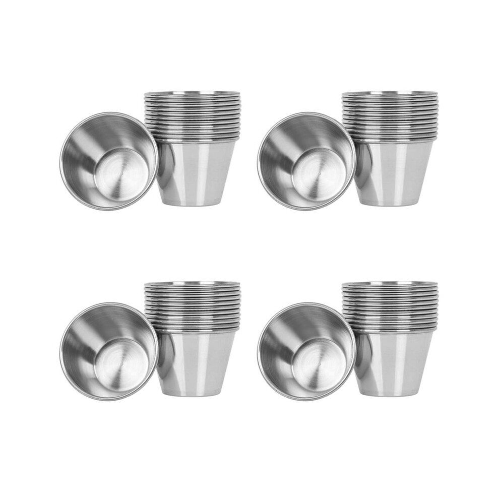 Semoic Pack Of 48 - Premium Brushed Stainless Steel Condiment Sauce Cups Spices Pots Liquid Dips Bowls - 2.5Oz 70Ml