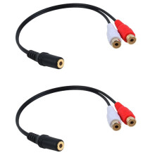 2X Gold Plated 3.5mm Jack Female to 2 Female Jacks Stereo Adapter Audio Splitter RCA (15cm) Black