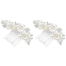 2X Hochzeit Braut Haar Kaemme Vintage Nachahmung Kristall Haarnadeln Prom Schmuck Gold Silber Blumenmuster Haarschmuck Zubehoer Pins Frauen Silber