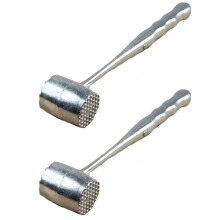 2X Two Sides Aluminum Round Meat Hammer Mallet Tenderizer Beef Pork Chicken Beater Length 20.5Cm Diameter 3.5Cm (Oval)
